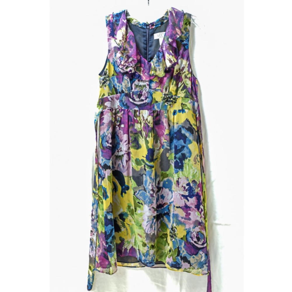 Ann Taylor Loft V-Neck Petite Purple Flowery Pattern Summer Dress Size 4P